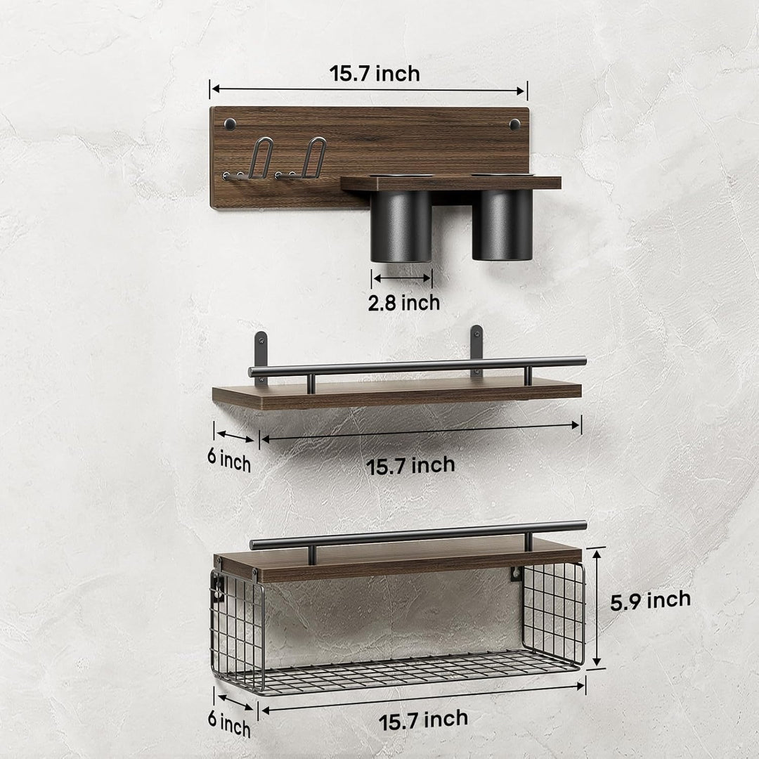 Bathroom Floating Shelves with Hair Dryer Holder